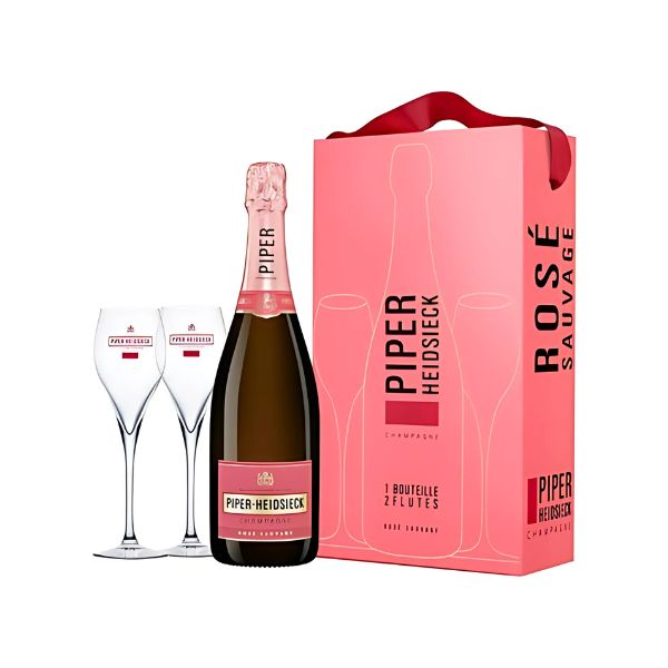 Piper-heidsieck Rosé Champagne Brut Gaveæske m. 2 Glas 0,75 Ltr