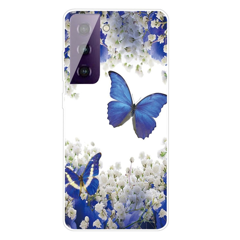 Samsung Galaxy S21 Plus 5G - Gummi cover med printet Design - Sommerfugl & Blomst