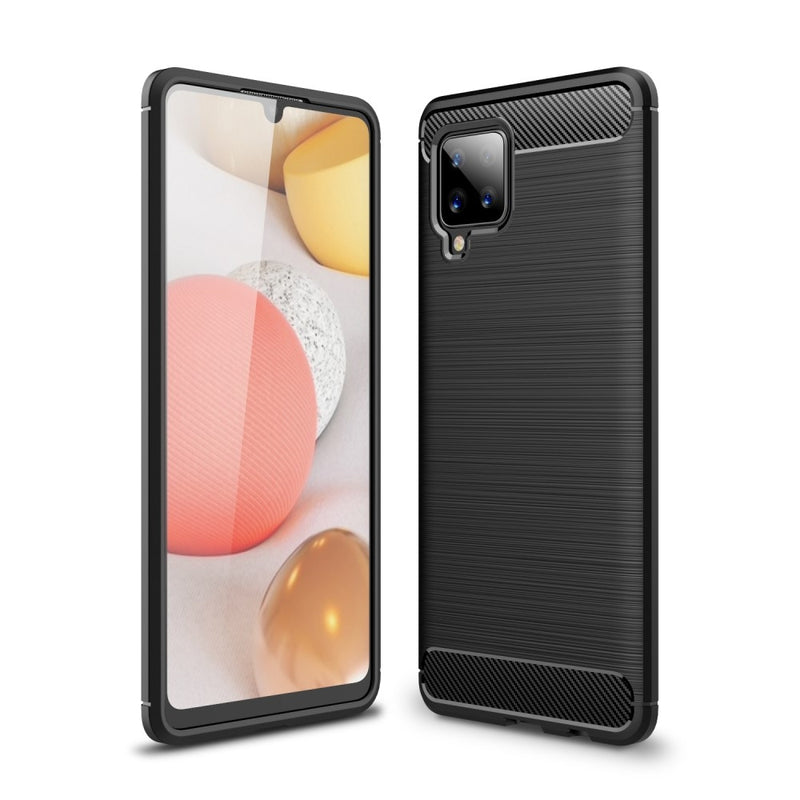 Samsung Galaxy A42 5G - Gummi cover i Børstet Design - Sort