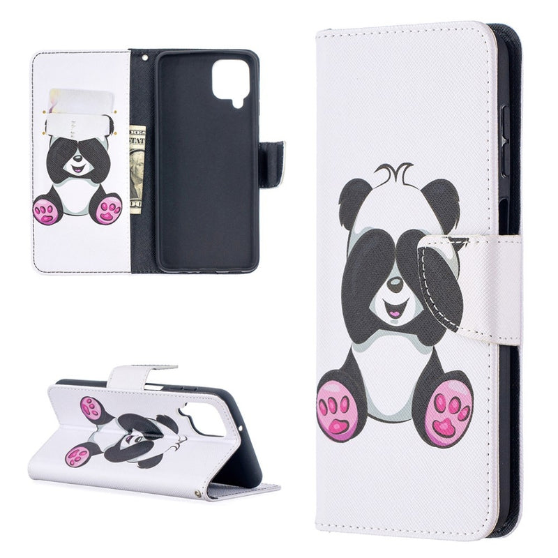 Samsung Galaxy A12 - Læder cover / pung - printet design - Baby Panda