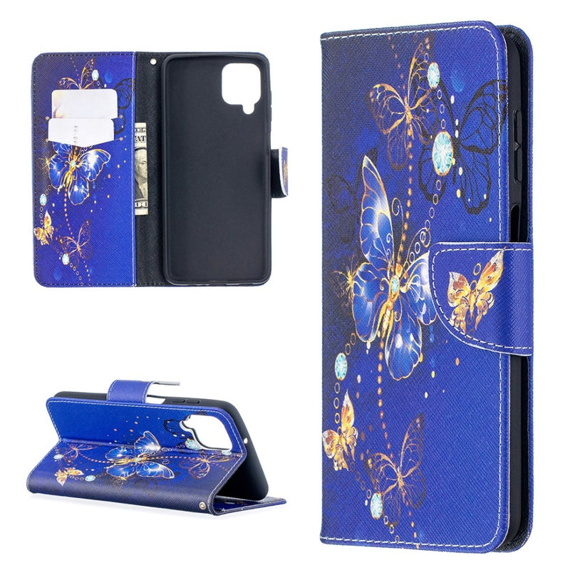 Samsung Galaxy A12 - Læder cover / pung - printet design - Krystal sommerfugle