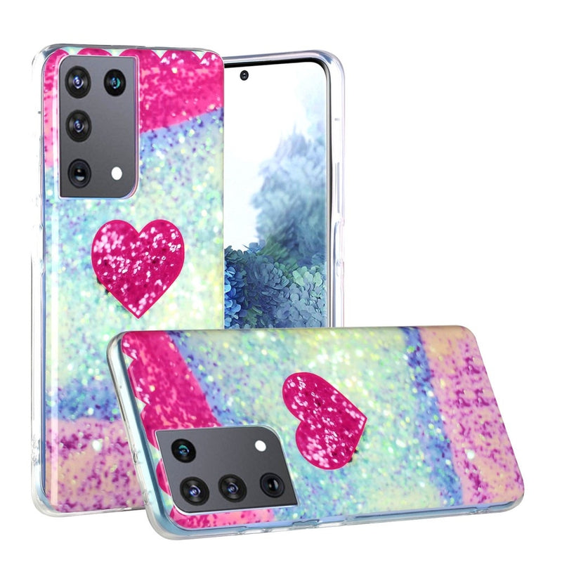 Samsung Galaxy S21 Ultra 5G - Gummi cover i marmor design - Rosa hjerte