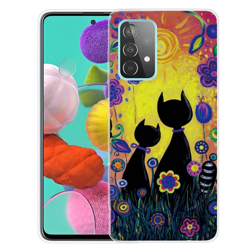 Samsung Galaxy A72 - Gummi cover - med Printet Design - Sorte katte