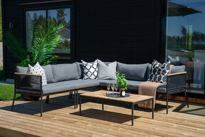 Se Venture Home Nettan - Hjørnesofasæt i Sort Stål / Grå Puder / Teak ❤ Kæmpe udvalg i Venture Home ❤ Hurtig levering: 1 - 2 Hverdage samt billig fragt - Varenummer: BGH-47933307978058 og barcode / Ean: '7350118410523 på lager - Udsalg på Alle produkter (Lagerbeholdning er større end 1) Spar op til 61% - Over 1312 kendte brands på udsalg