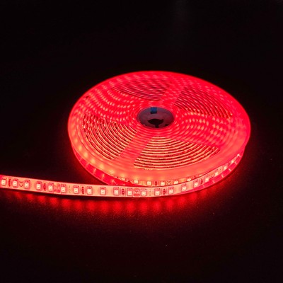 Rød 10W/m LED strip - 5m, 120 LED pr. meter, 24V, IP65 - Farve : Rød