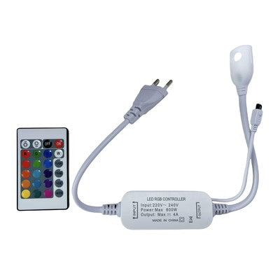 230V RGB CLIP-ON controller - Inkl. endeprop, til 230V, memory funktion, infrarød fjernbetjening, 50 m.