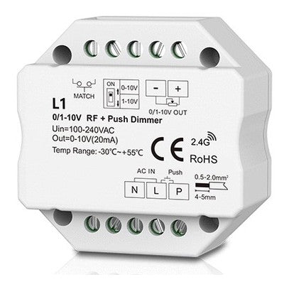 LEDlife rWave 1-10V indbygningsdæmper - RF, push-dim, LED dæmper, til indbygning