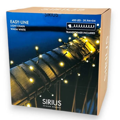 Se Easy-Line 400 LED lys i varm hvid på 39,9 meter samt 5 meter ekstra ledning - Lyskæder > Lyskæder udendørs > Sirius Easy-line - SIRIUS - Spotshop ✔ Kæmpe udvalg i  SIRIUS ✔ Hurtig levering: 1 - 2 Hverdage samt billig fragt - Varenummer: SPSH-SIR46414 og barcode / Ean: '5707310464144 på lager - Udsalg på Lyskæder > Lyskæder udendørs > Sirius Easy-line Spar op til 58% - Over 1312 kendte brands på udsalg