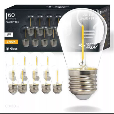 10 stk 2W LED pære - ST14, COB filament, klart glas, E27 - Dæmpbar : Ikke dæmpbar, Kulør : Varm