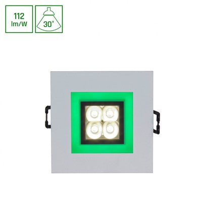 FIALE 4LED 4x1W 30Â° 230V - Firkantet, Varm hvid, LED, Spot, Grøn ramme - Kulør : Varm