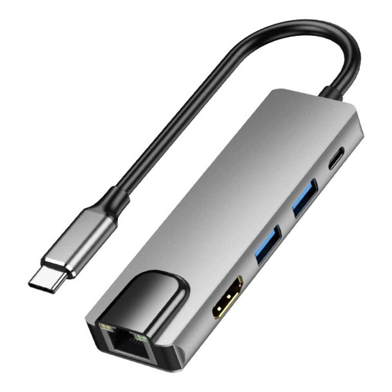 YC-817 USB-C HUB 5-i-1 - RJ45 netværk / USB 3.0 / HDMI - PD 100W - Grå