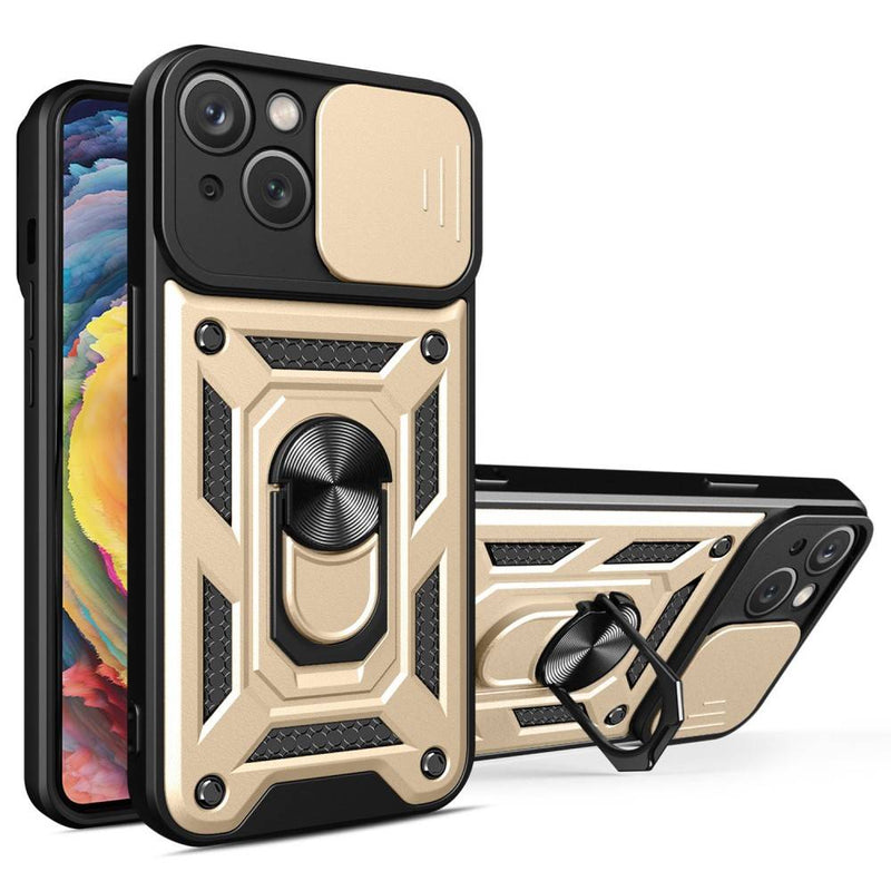 iPhone 14 Max - SLIDE Hybrid cover med Kickstand & Magnetisk plade - Guld