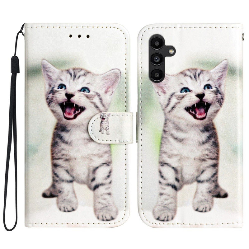 Samsung Galaxy A54 5G - Læder cover / pung - Printet design - Glad kat