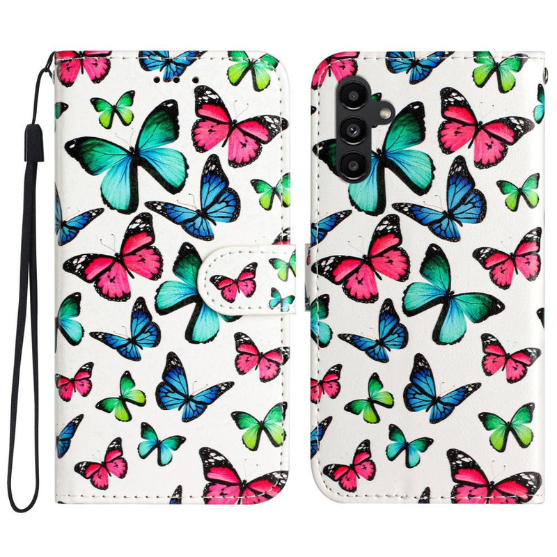 Samsung Galaxy A54 5G - Læder cover / pung - Printet design - Farverig sommerfugl