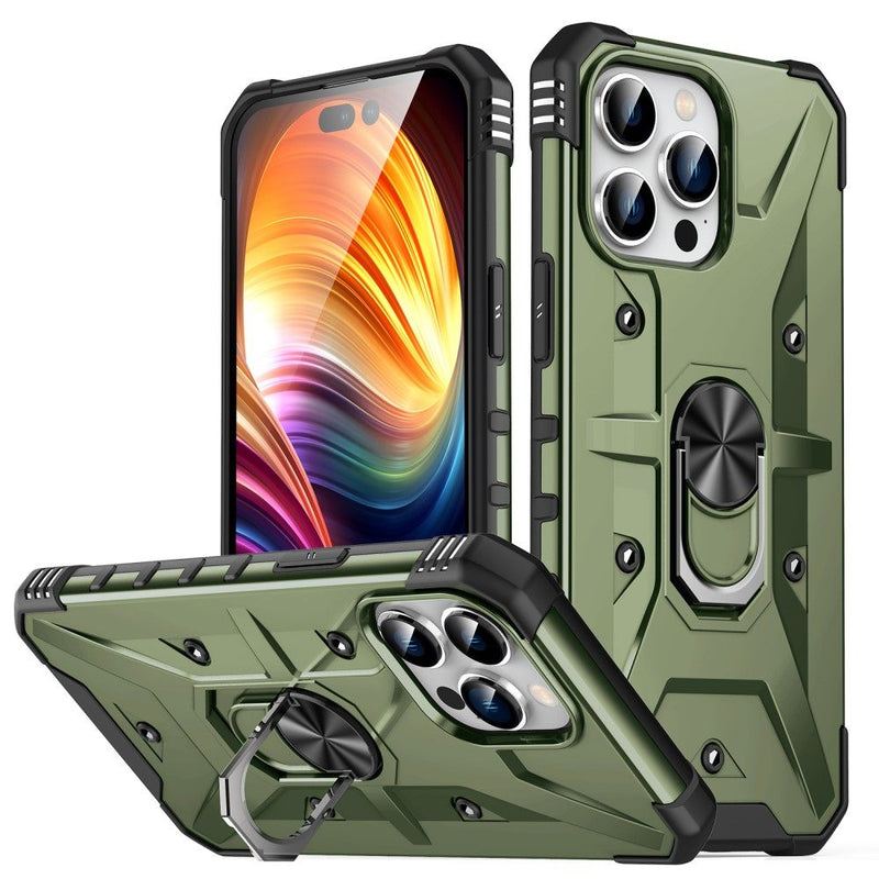 iPhone 15 Pro - Armor Hybrid cover med magnetisk Kickstand - Militærgrøn