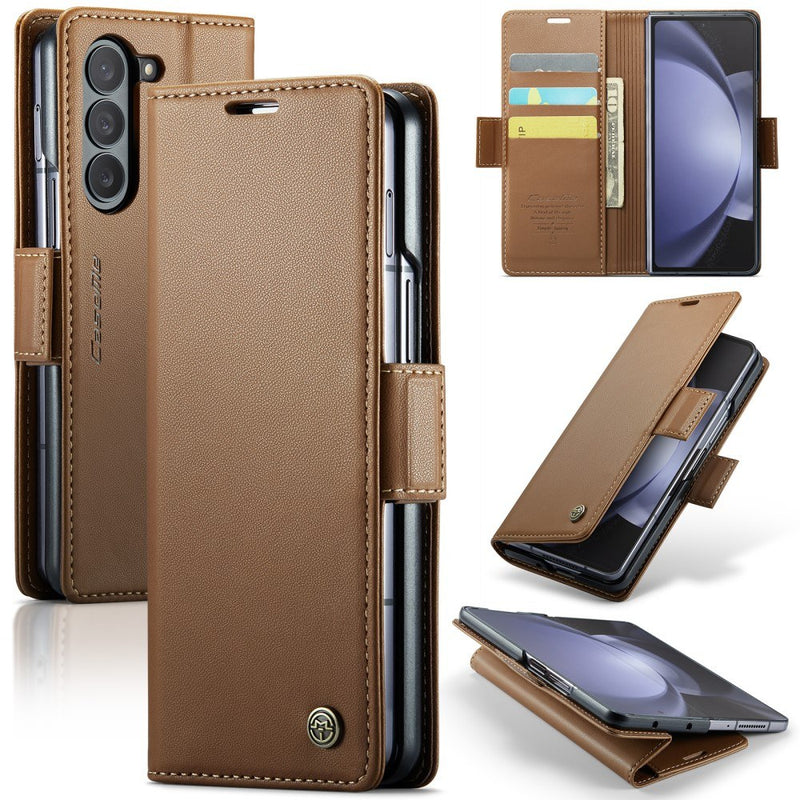 Samsung Galaxy Z Fold5 5G - CASEME RFID læder cover / pung - Brun