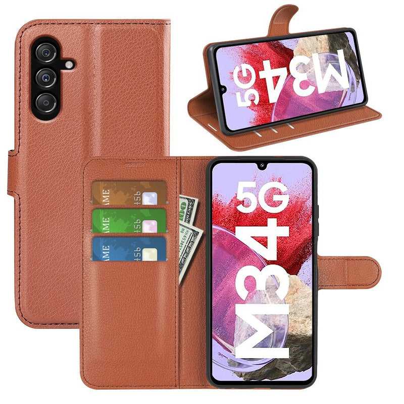 Samsung Galaxy M34 5G - Læder cover / pung - Brun