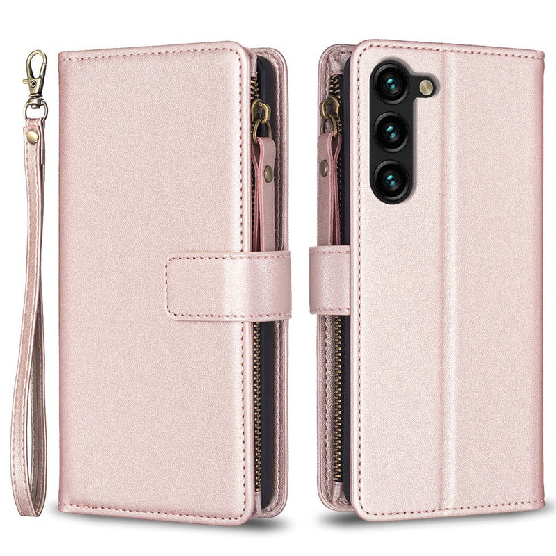 Samsung Galaxy S24 Plus - Læder cover / Pung - Lomme m/ lynlås - Rosa guld