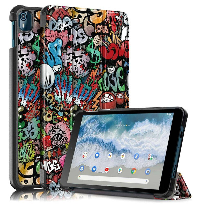 Nokia T10 (2022) - Tri-Fold læder cover - Printet design - Graffiti