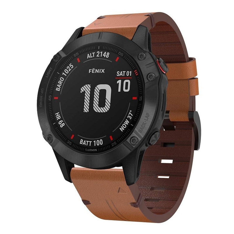 Garmin Fenix 6/Fenix 5 Plus/Fenix 5/Forerunner935 - Ægte læder urrem 22mm - Brun