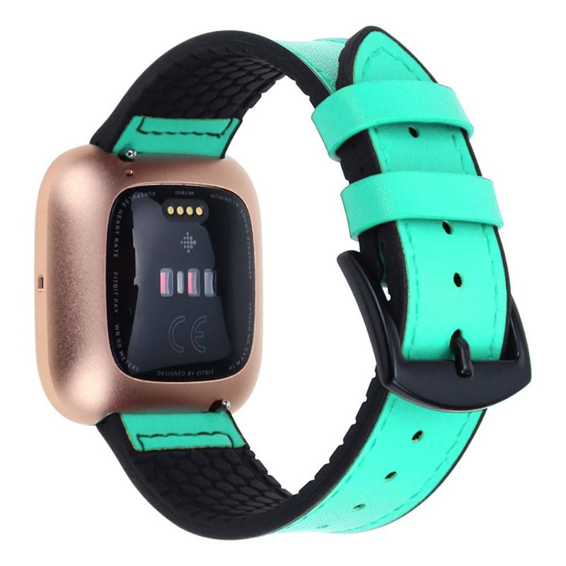 Fitbit Versa/Versa 2/Versa Lite - Læder rem m/ silikone belægning 22mm - Cyan