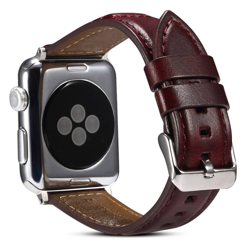 Apple Watch 10/9/8/7/6/5/4/3/2/1/SE - 46/45/44/42mm / Watch Ultra / Ultra 2 - Ægte læder urrem 22mm - Vinrød