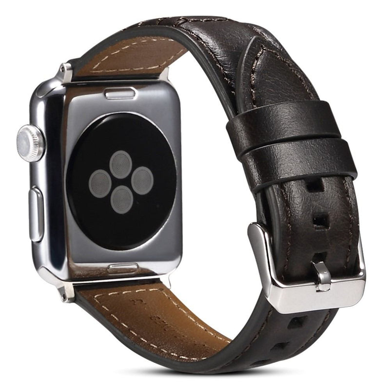 Apple Watch 10/9/8/7/6/5/4/3/2/1/SE - 46/45/44/42mm / Watch Ultra / Ultra 2 - Ægte læder urrem 22mm - Sort