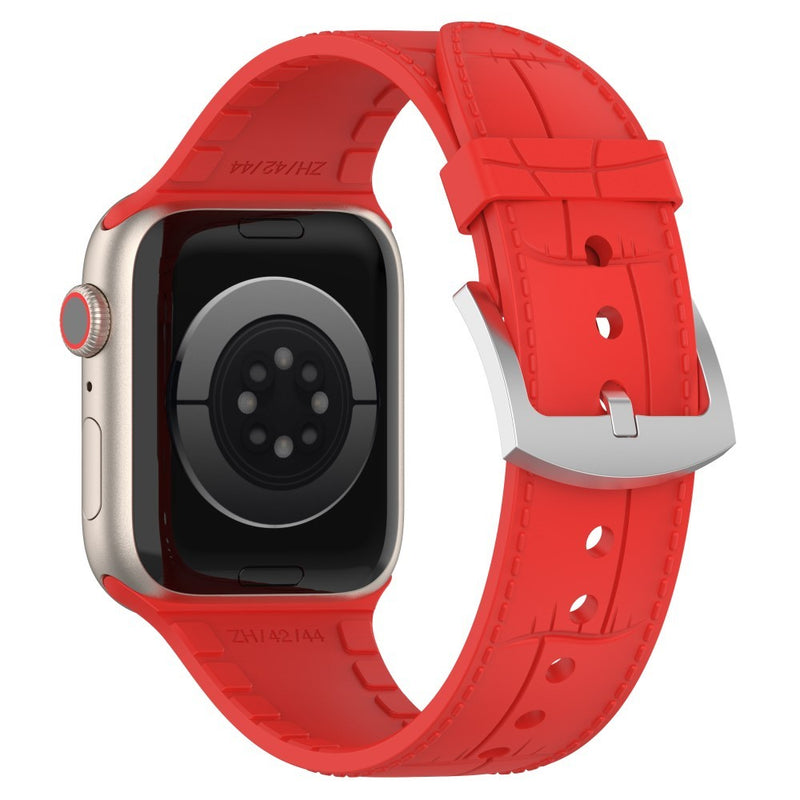 Apple Watch 9/8/7/6/5/4/3/2/1/SE - 41/40/38mm - Silikone urrem - Læder look - Rød