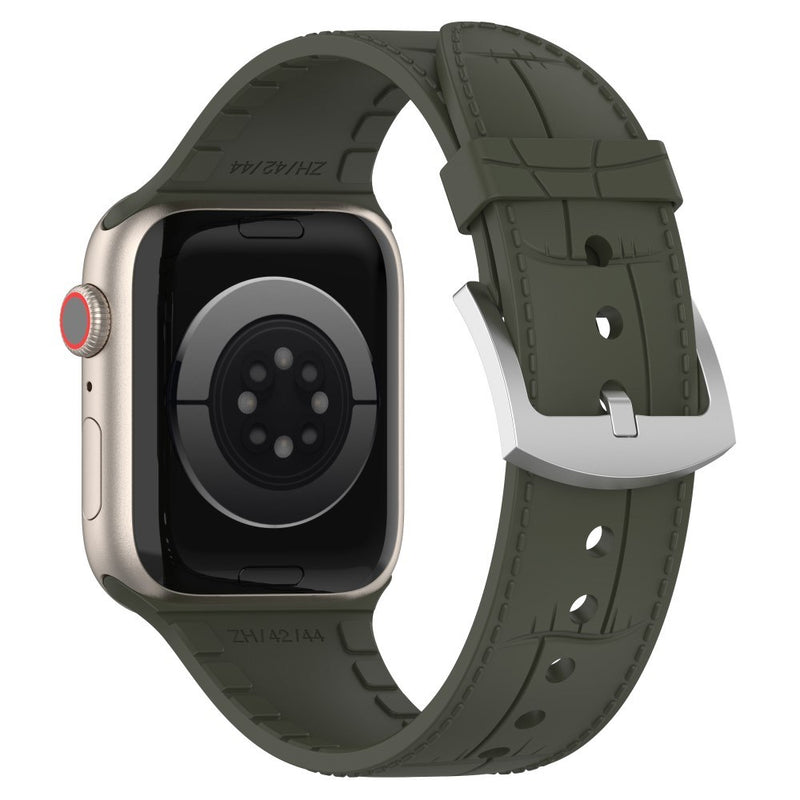 Apple Watch 9/8/7/6/5/4/3/2/1/SE - 41/40/38mm - Silikone urrem - Læder look - Mørkegrøn