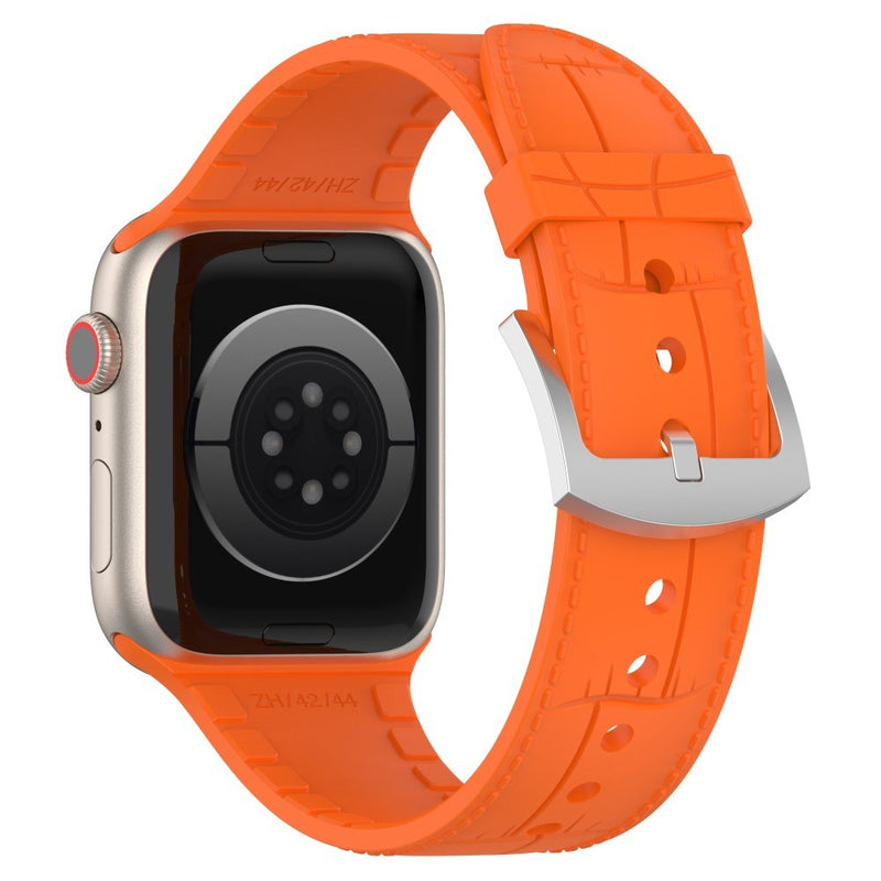 Apple Watch 10/9/8/7/6/5/4/3/2/1/SE - 46/45/44/42mm / Watch Ultra / Ultra 2 - Silikone urrem - Læder look - Orange