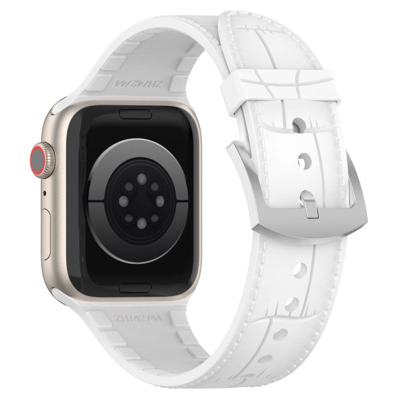 Apple Watch 9/8/7/6/5/4/3/2/1/SE - 45/44/42mm / Watch Ultra / Ultra 2 - Silikone urrem - Læder look - Hvid