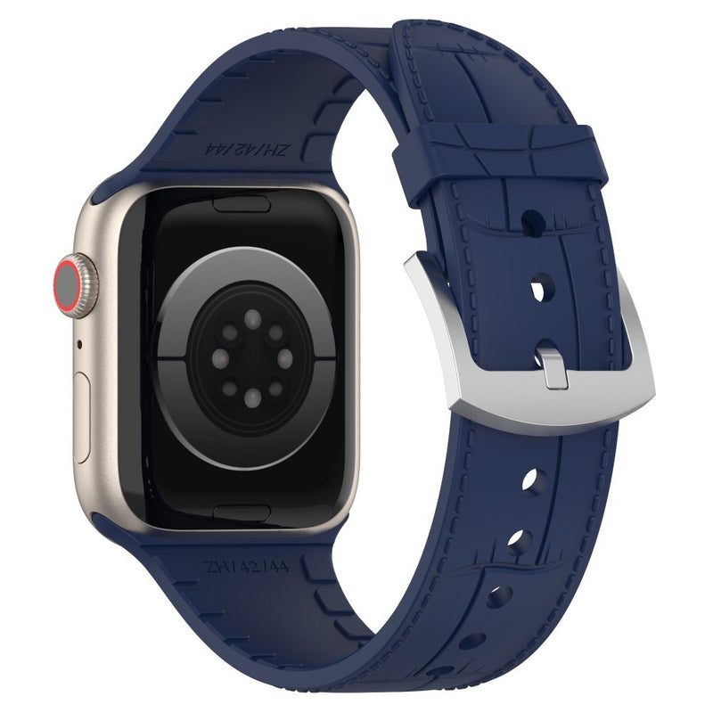 Apple Watch 9/8/7/6/5/4/3/2/1/SE - 45/44/42mm / Watch Ultra / Ultra 2 - Silikone urrem - Læder look - Midnatsblå