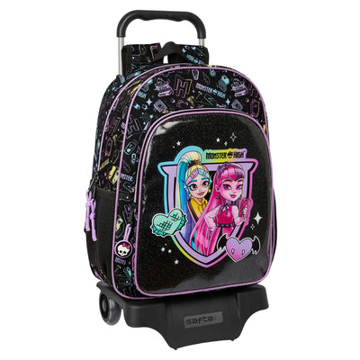 Skolerygsæk med Hjul Monster High Sort 33 x 42 x 14 cm