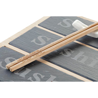 Sushi Sæt Bambus Bræt Sort Natur Orientalsk 25 x 19 x 3 cm