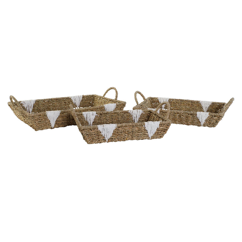 Bakkesæt Home ESPRIT Hvid Natur Metal Boho 51 x 30,5 x 13 cm (3 enheder)