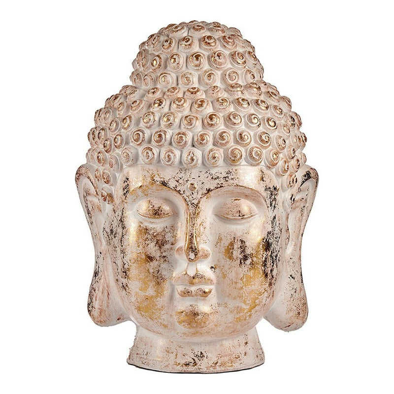 Dekorativ havefigur Buddha Hoved Hvid/Guld Polyesterharpisk (45,5 x 68 x 48 cm)