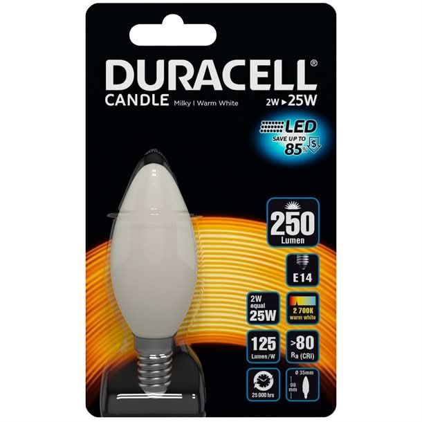 Se Duracell LED-filament - hvid kertepære E14 250 lumen - Indendørsbelysning > Pærer - DURACELL - Spotshop ✔ Kæmpe udvalg i  DURACELL ✔ Hurtig levering: 1 - 2 Hverdage samt billig fragt - Varenummer: SPSH-FC25M2N14B1 og barcode / Ean: &