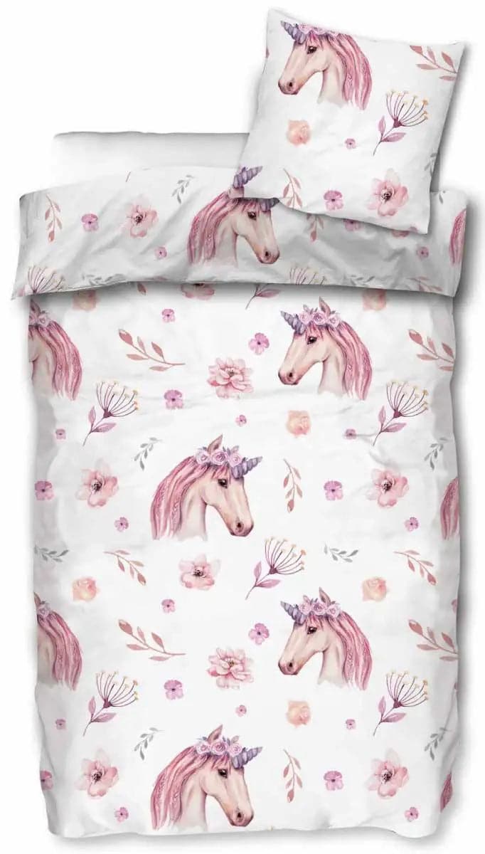 Se Unicorn sengetøj - 140x200 cm - Dynebetræk med enhjørning og blomster - 100% Bomulds sengesæt ❤ Kæmpe udvalg i Licens ❤ Hurtig levering: 1 - 2 Hverdage samt billig fragt - Varenummer: THX-99270-1 og barcode / Ean: &