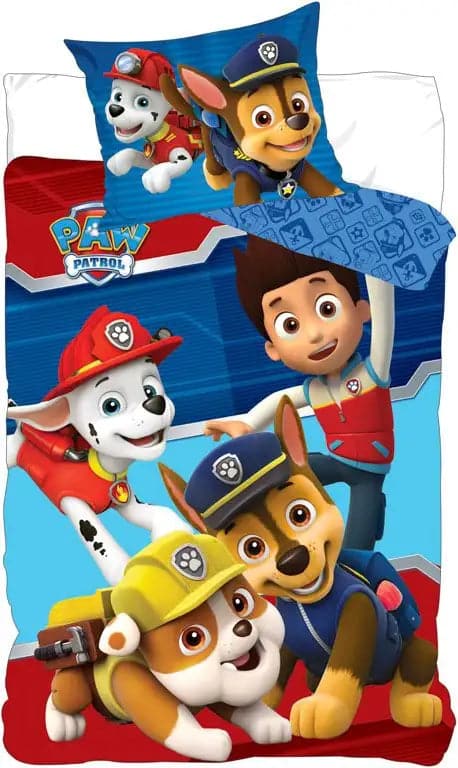 Se Paw Patrol sengetøj - 140x200 cm - Wuf Wuf Paw Patrol - 2 i 1 design - Sengesæt i 100% bomuld ❤ Kæmpe udvalg i Licens ❤ Hurtig levering: 1 - 2 Hverdage samt billig fragt - Varenummer: THX-1992-1 og barcode / Ean: &