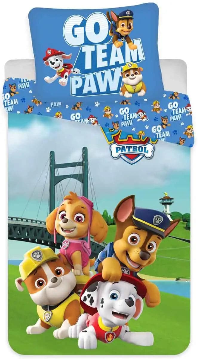 Se Paw Patrol Juniorsengetøj 100x140 cm - Go team Paw - 2 i 1 design - 100% bomuld ❤ Kæmpe udvalg i Licens ❤ Hurtig levering: 1 - 2 Hverdage samt billig fragt - Varenummer: THX-1587-8 og barcode / Ean: &