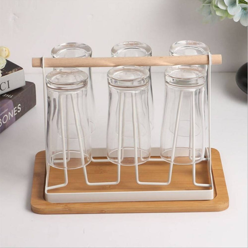 Holder til glas / krus - Plads til 6 - Trendy organizer til dine glas - Hvid/Bøg