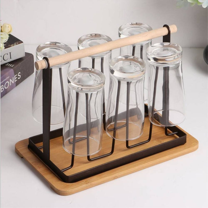 Holder til glas / krus - Plads til 6 - Trendy organizer til dine glas - Sort/Bøg