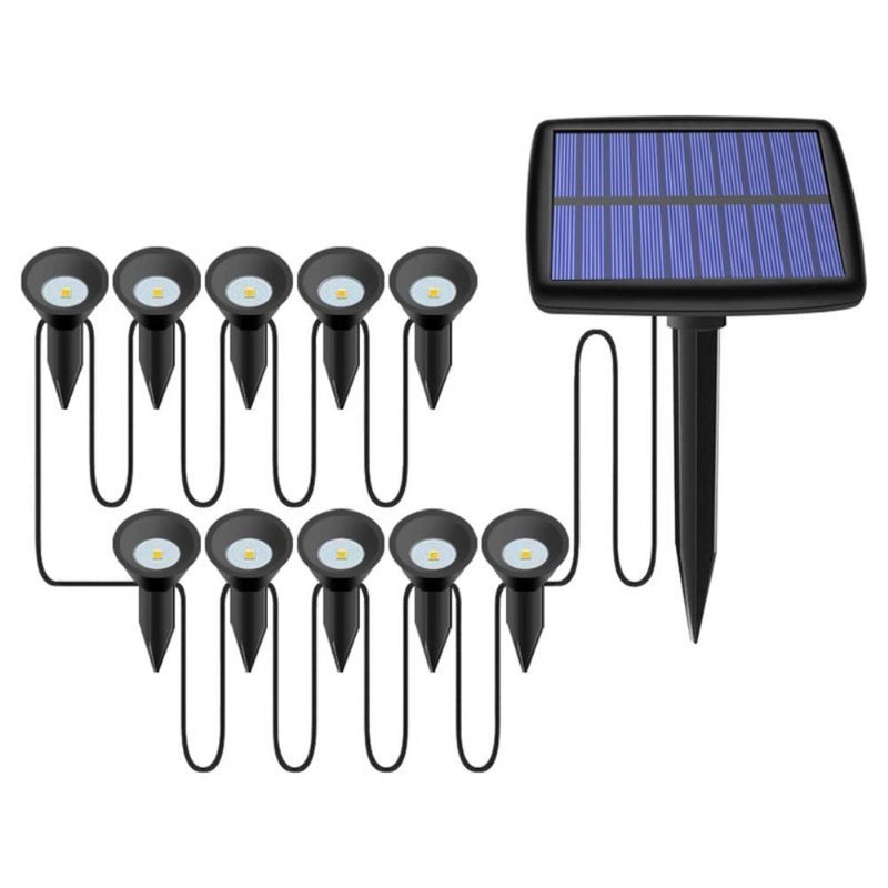 Udendørs LED lamper med Solceller - 10-i-1 med 10 LED lamper - Sort