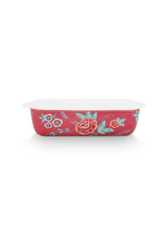 Baking Dish Rectangular Flower Festival Dark Pink 27.5x18.5x