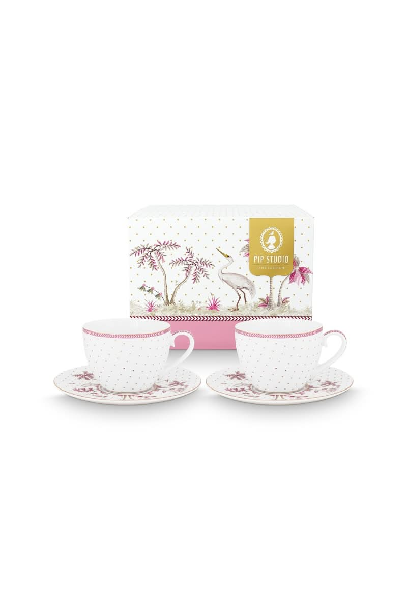 Pip Studio Set/2 Cups & Saucers Jolie Dots Gold Pink 280ml