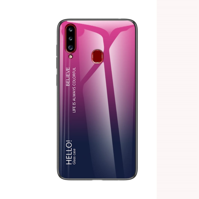 Se Samsung Galaxy A20s - GRADIENT Hybrid cover med bagside af hærdet glas - Rosa/mørkeblå ✔ Kæmpe udvalg i  Capida ✔ Hurtig levering: 1 - 2 Hverdage samt billig fragt - Varenummer: CPD-V33101222968B og barcode / Ean: 101222968B på lager - Udsalg på Mobil tilbehør Spar op til 64% - Over 400 kendte brands på udsalg