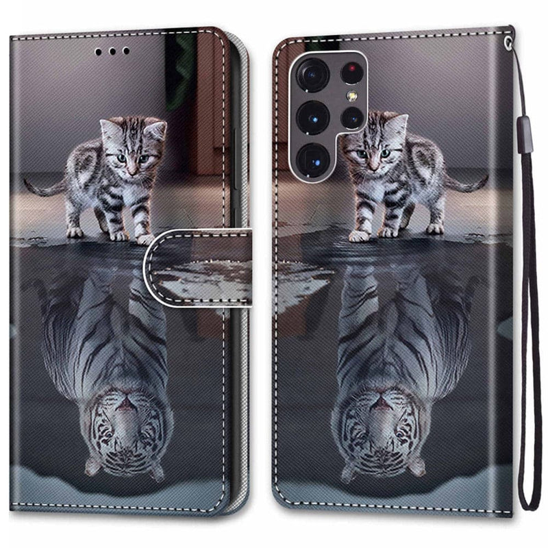 Se Samsung Galaxy S22 Ultra 5G - Læder cover / pung - Printet design - Kat/Tiger ❤ Kæmpe udvalg i Capida ❤ Hurtig levering: 1 - 2 Hverdage samt billig fragt - Varenummer: CPD-V33101241830L og barcode / Ean: 101241830L på lager - Udsalg på Mobil tilbehør Spar op til 57% - Over 454 design mærker på udsalg