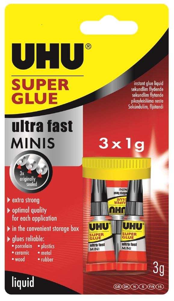 Se Superlim UHU minis 3 tuber 3 x 1g tube ekstra stærk online her - Ean: 4026700454154