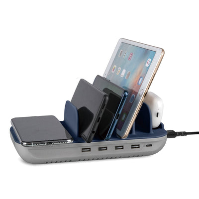 Se USB Oplader dockingstation med 5 x USB porte + 1 x USB-C + Trådløs oplader 15W - Max 63W - Inkl. 5x opladerkabler - Sort ❤ Kæmpe udvalg i 4smarts ❤ Hurtig levering: 1 - 2 Hverdage samt billig fragt - Varenummer: CPD-SM77540323 og barcode / Ean: '4252011904860 på lager - Udsalg på Mobil tilbehør Spar op til 62% - Over 400 kendte brands på udsalg