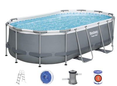 Se Bestway  Power Steel 427 x 250 x 84 cm Oval Pool m/stige, pumpe m.v. ✔ Kæmpe udvalg i  Bestway ✔ Hurtig levering: 1 - 2 Hverdage samt billig fragt - Varenummer: MMA-17856620 og barcode / Ean: '6942138976878 på lager - Udsalg på Badebassin/pools til pumpe Spar op til 59% - Over 1454 design brands på udsalg